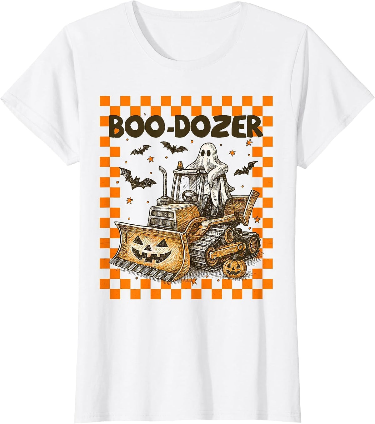 Bulldozer Halloween Boo Dozer Construction Truck Boy Kids T-Shirt - White
