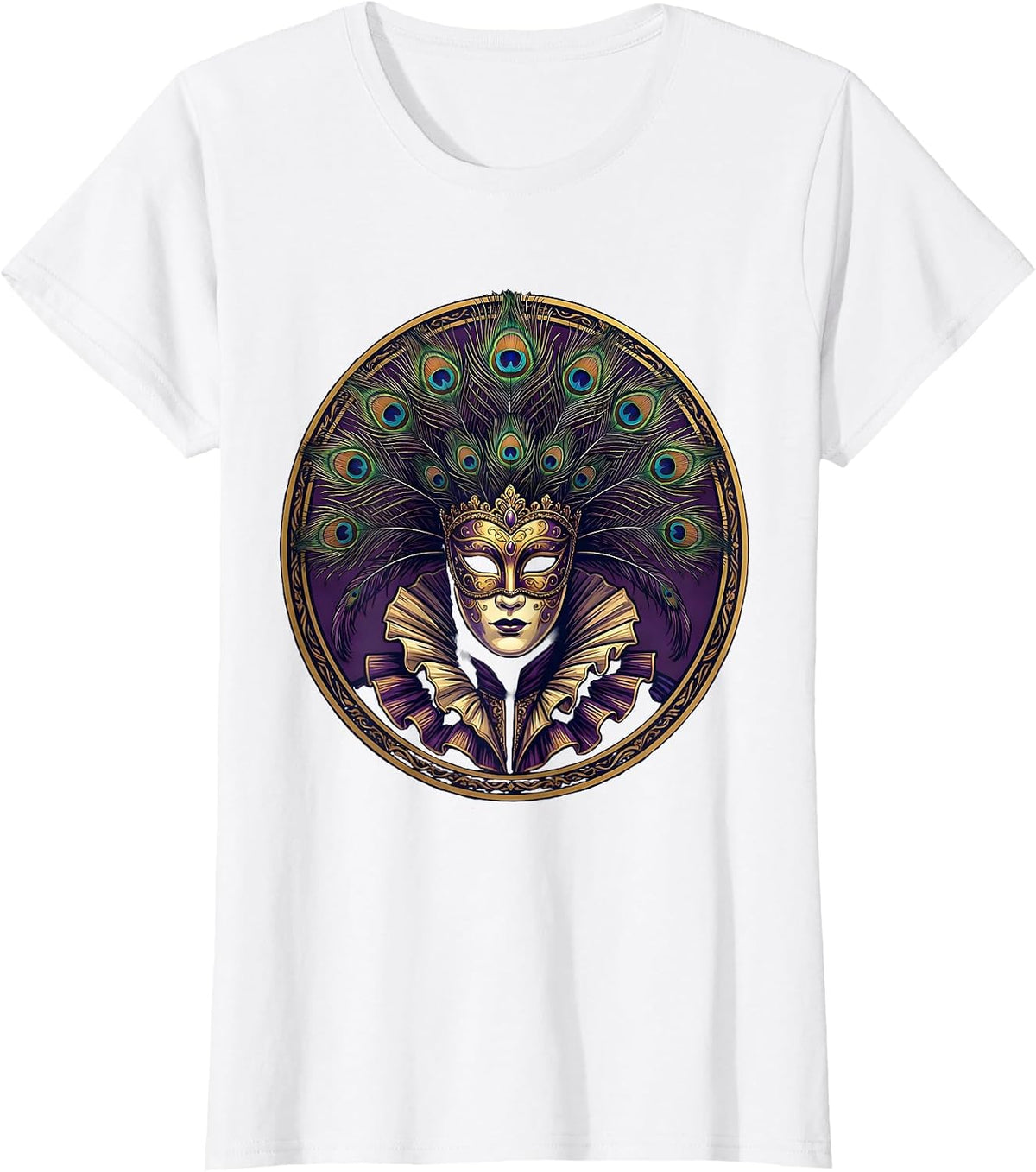 Mardi Gras Masked Parade Figure Costume Design T-Shirt - White
