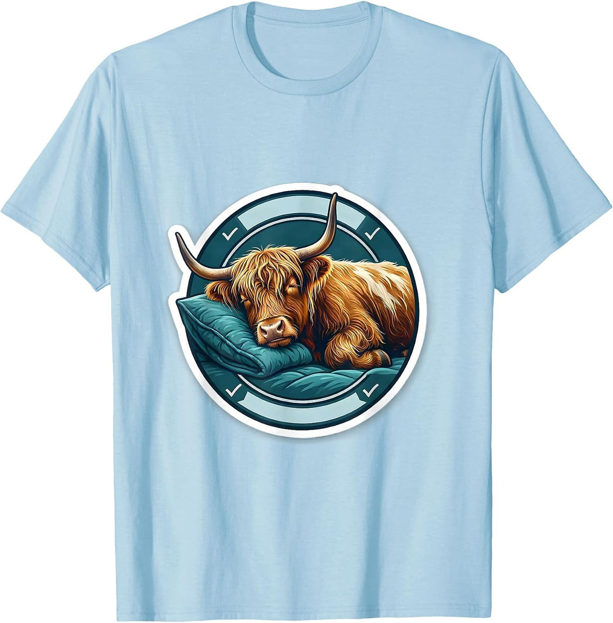 Men's Highland Cow Sleepshirt Cozy Pajama Gift T-Shirt - Baby Blue