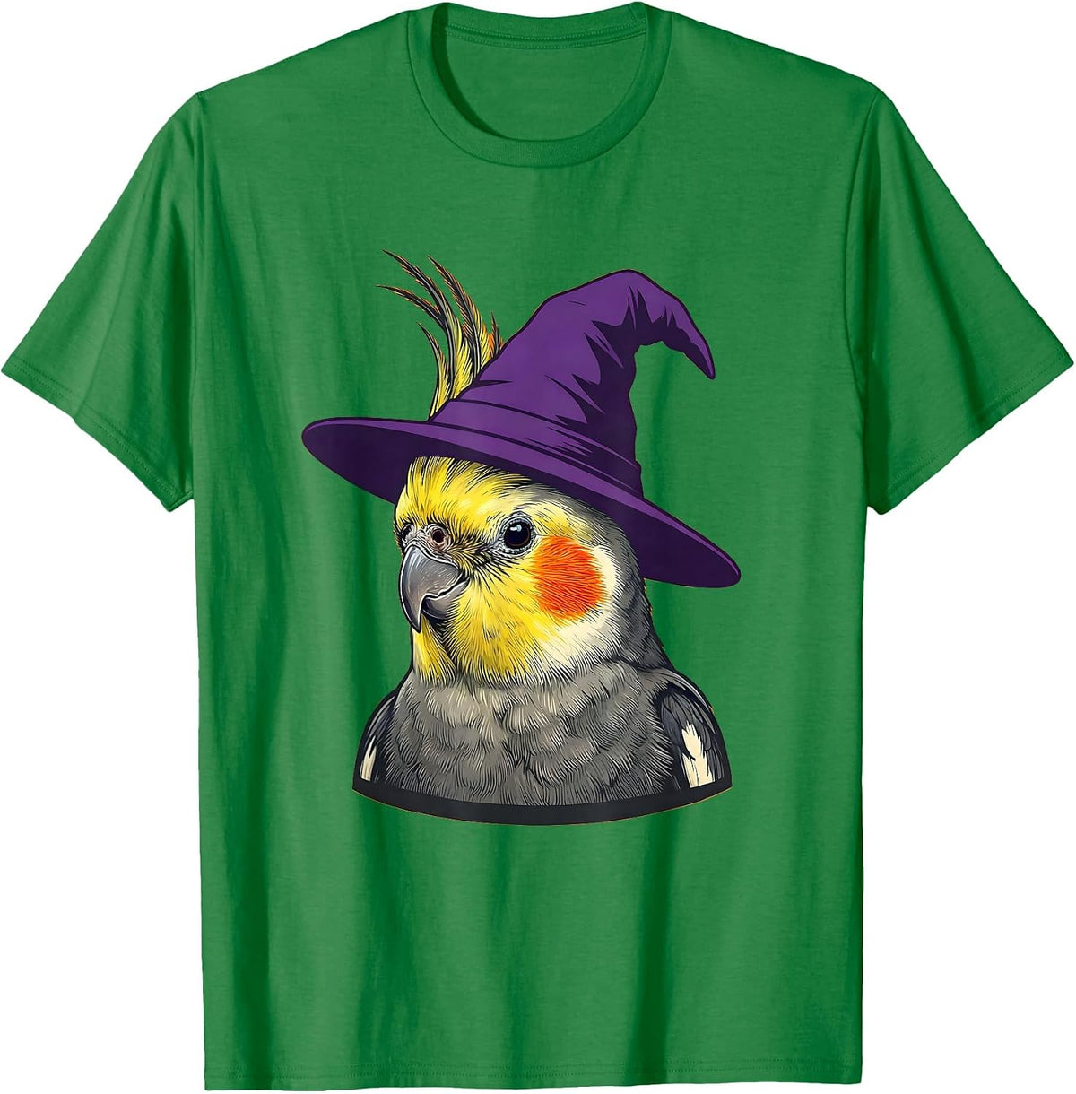 Men's Cockatiel Witch Hat Halloween Pet Bird Costume Humor T-Shirt - Kelly Green