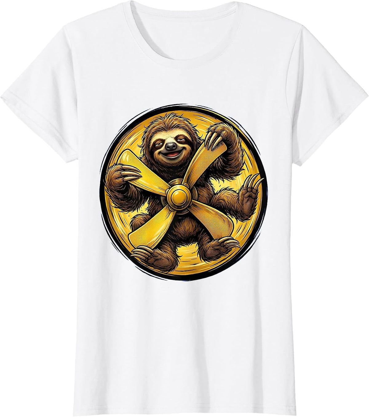 Sloth Hanging From Office Ceiling Fan Graphic T-Shirt - White