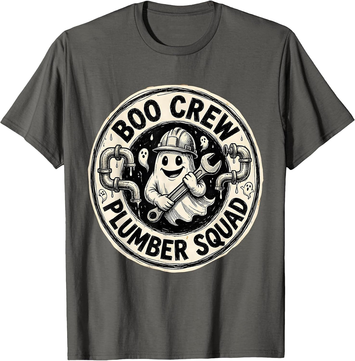 Boo Crew Plumber Squad Halloween Design T-Shirt - Asphalt Grey