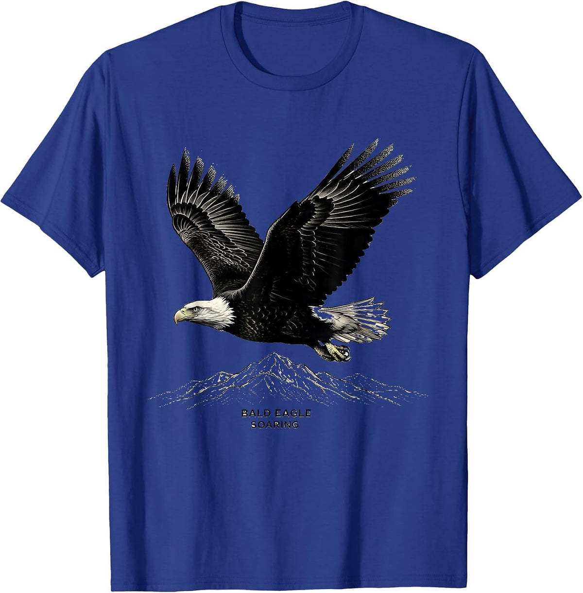 Bald Eagle Soaring Blackwork Dotwork Eagle Lover Wildlife T-Shirt - Royal Blue