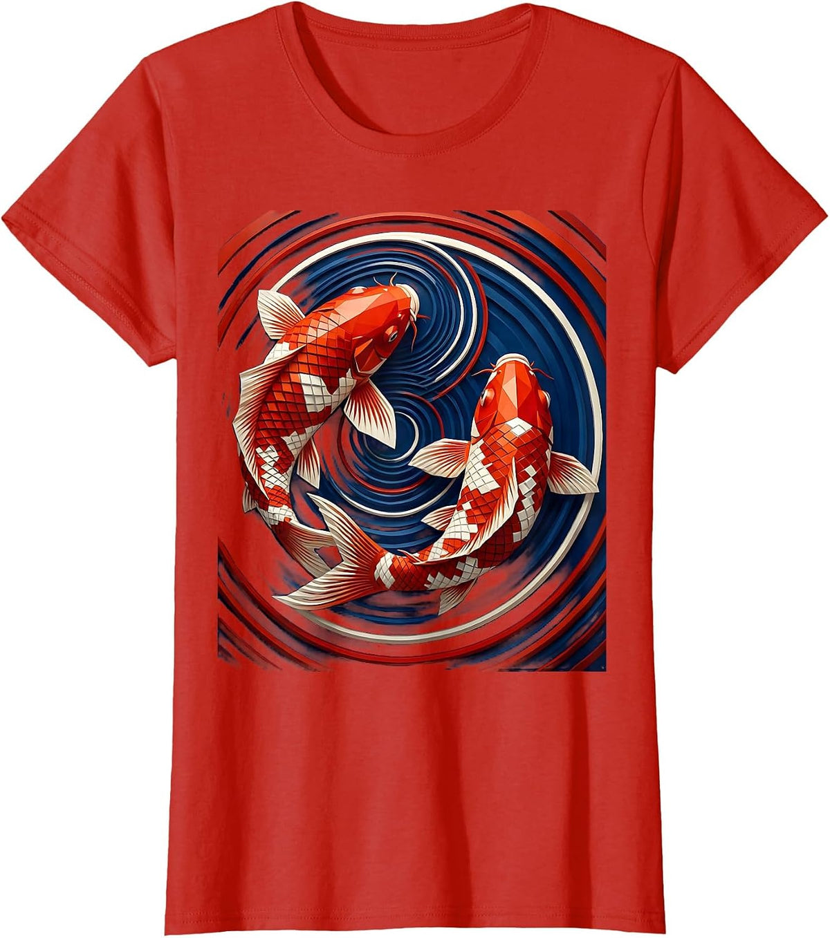Koi Fish Luminous Swirling Water Illustration T-Shirt - Red