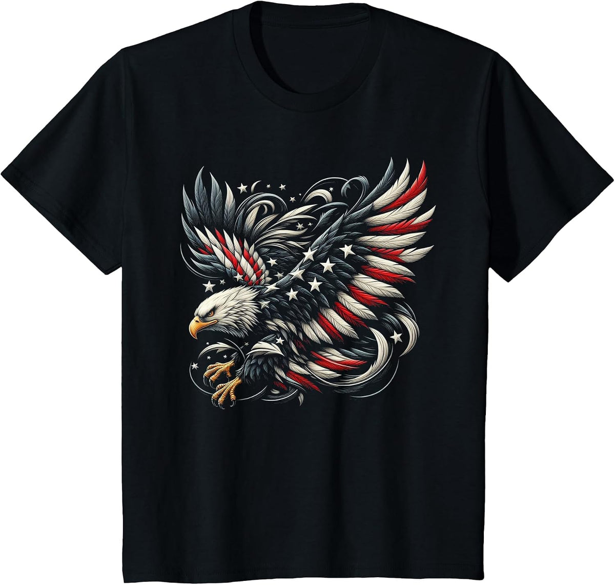 Patriotic American with Eagle and USA Flag T-Shirt - Black
