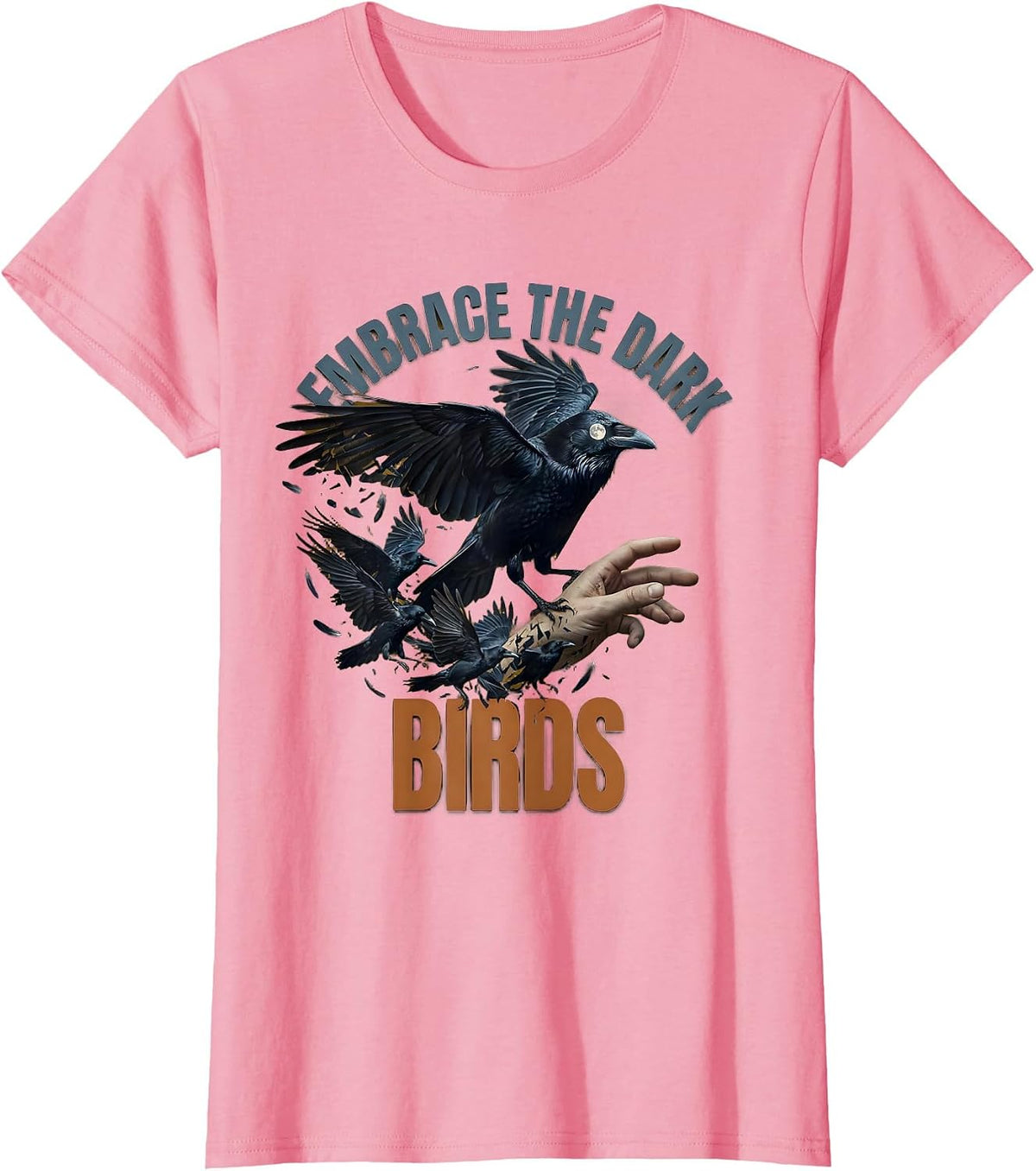 Women's Embrace the Dark Birds Crow Graphic Design T-Shirt - Pink
