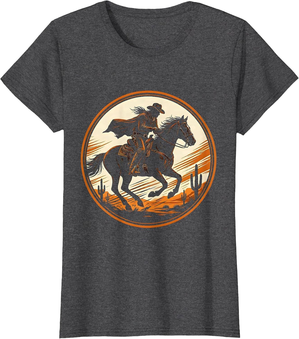 Women's Cowboy Riding Hard Through Desert Storm T-Shirt - Dark Heather Grey