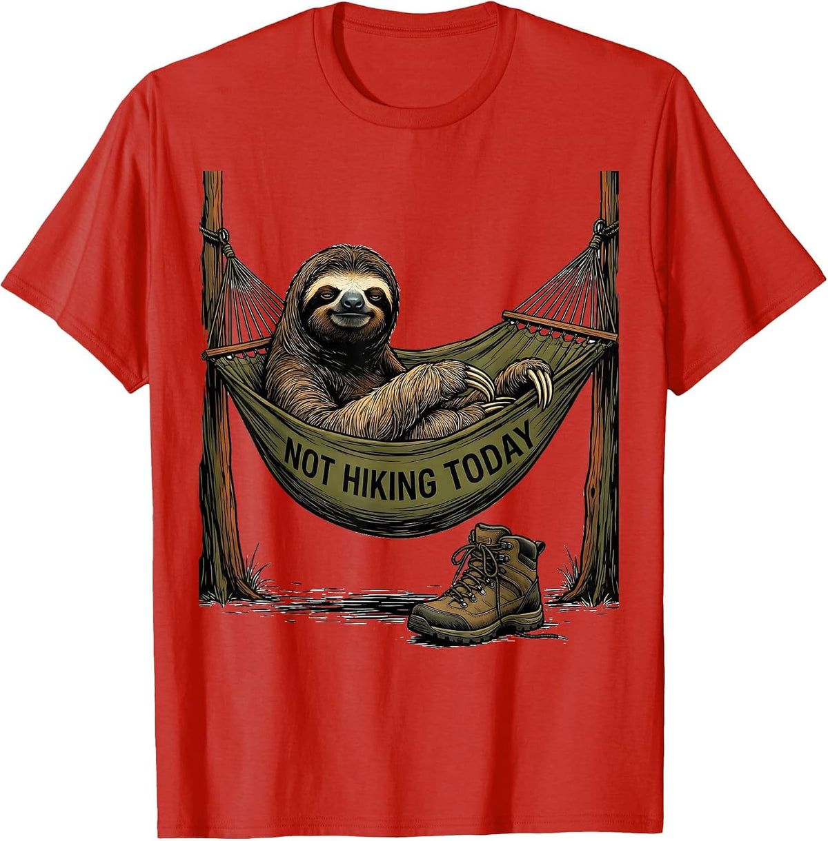 Men's Not Hiking Today Funny Sloth Lover Lazy Humor Gift T-Shirt - Red