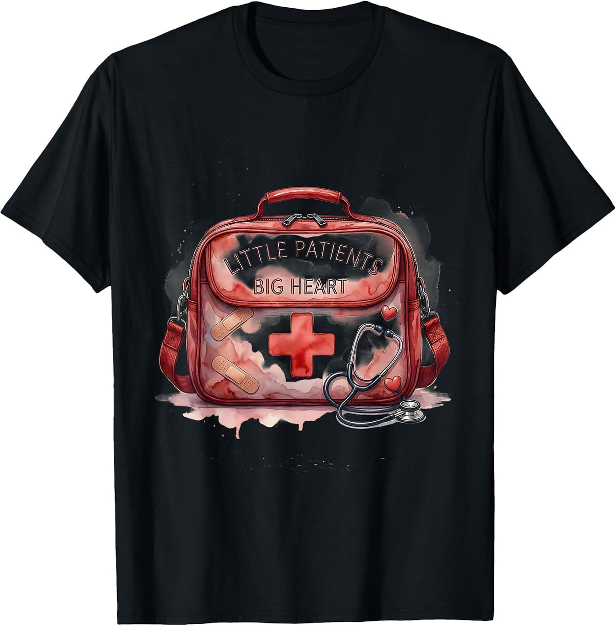 Men's Little Patients Big Heart School Nurse Design T-Shirt - Black