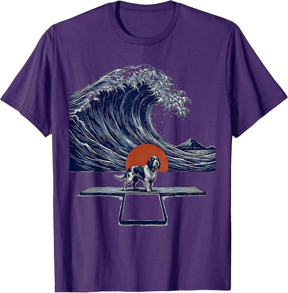 Wirehaired Griffon Surfing Great Wave Dog Breed Art T-Shirt - Purple