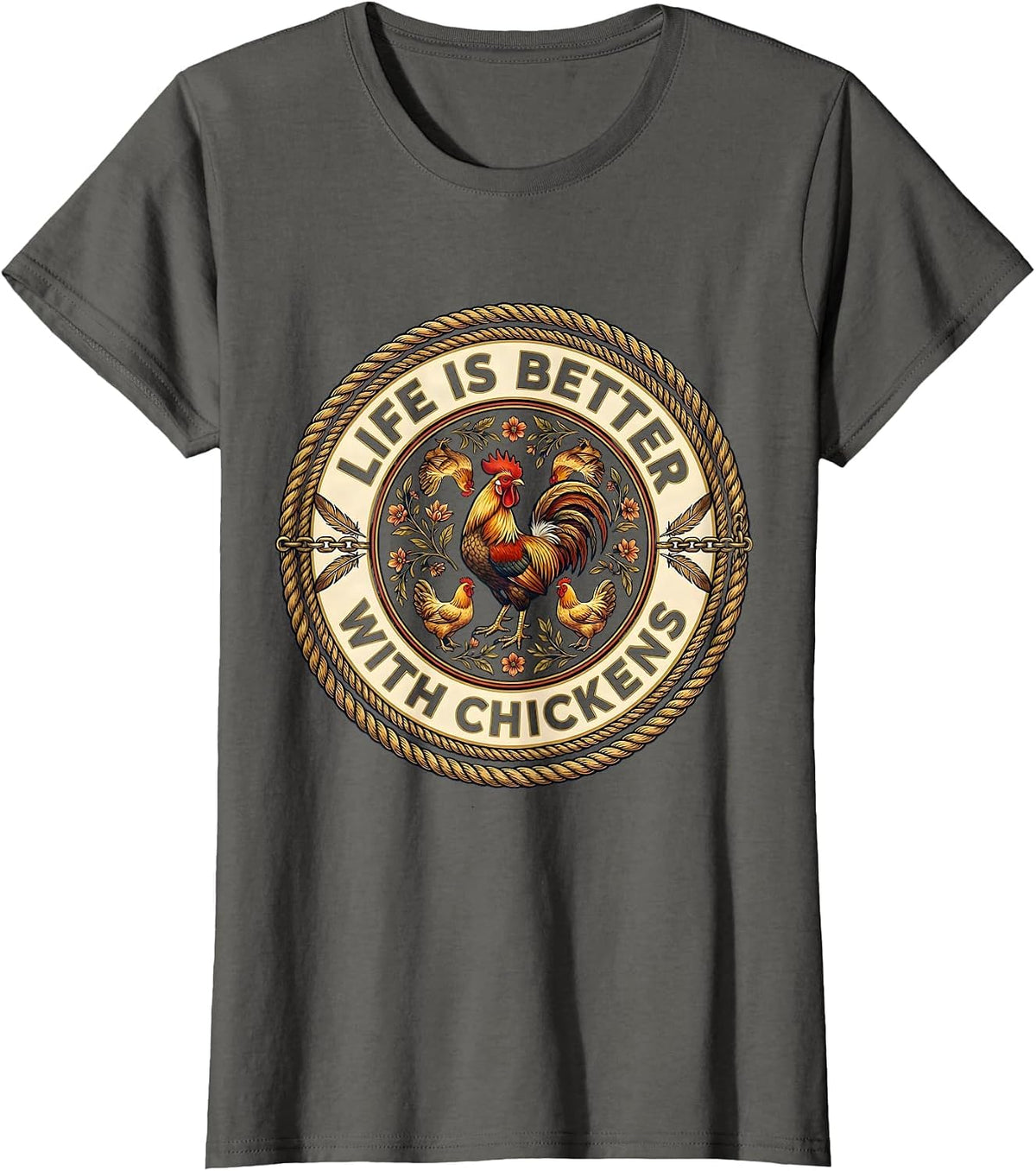Women's Life Is Better With Chickens Funny Farm Design T-Shirt - Asphalt Grey