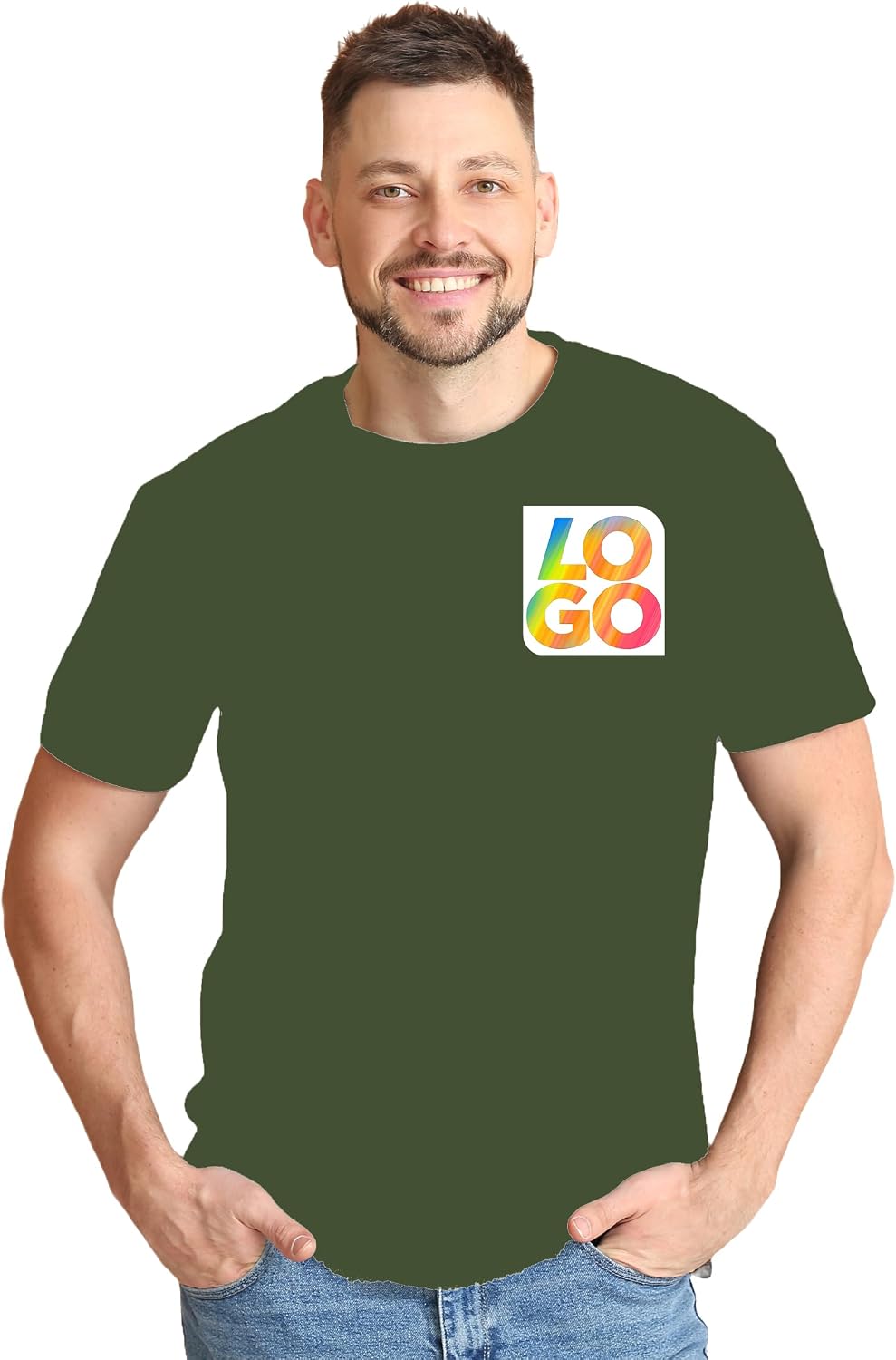 Custom Embroidered Unisex Basic Tee T-Shirts - Mili Green 12