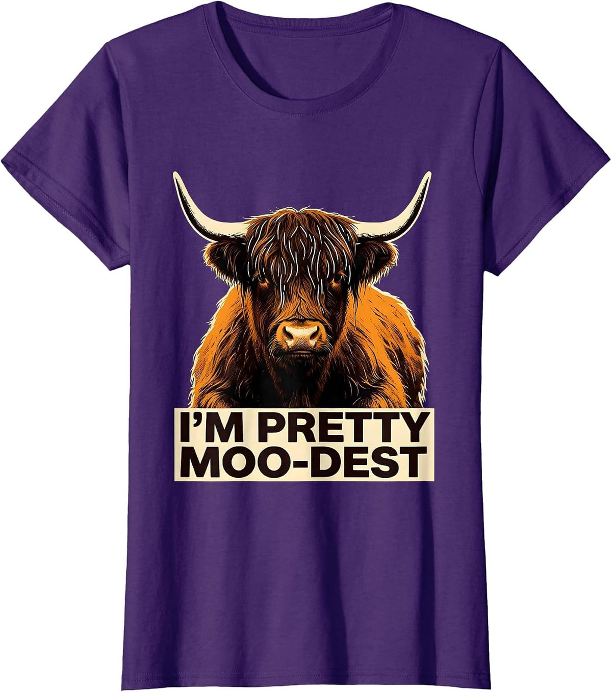 Women's I'm Pretty Moo-dest Funny Highland Cow Floral Humor T-Shirt - Purple