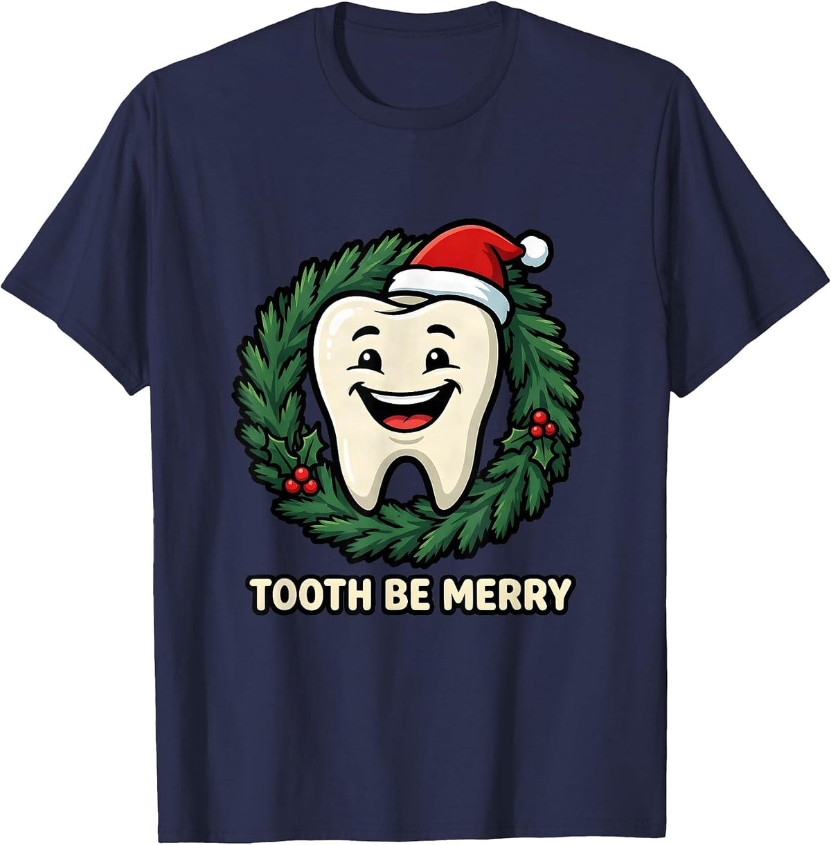 Men's Tooth Be Merry Cartoon Dental Christmas Dentist Dental T-Shirt - Navy Blue
