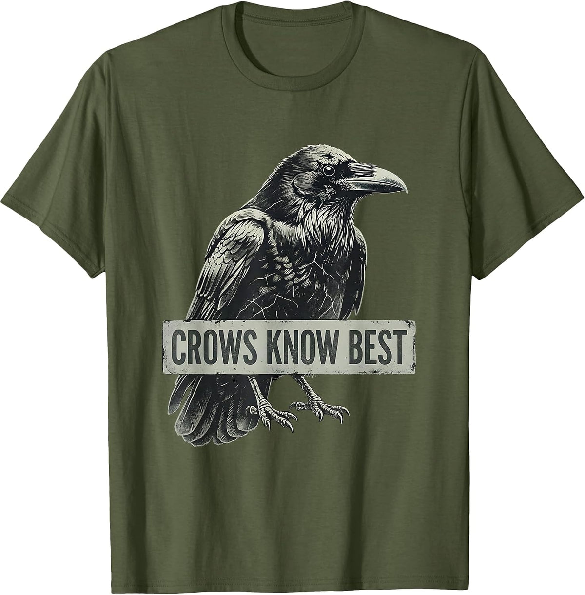 Men's Crows Know Best Bold Crow Graphic Design T-Shirt - Olive Green