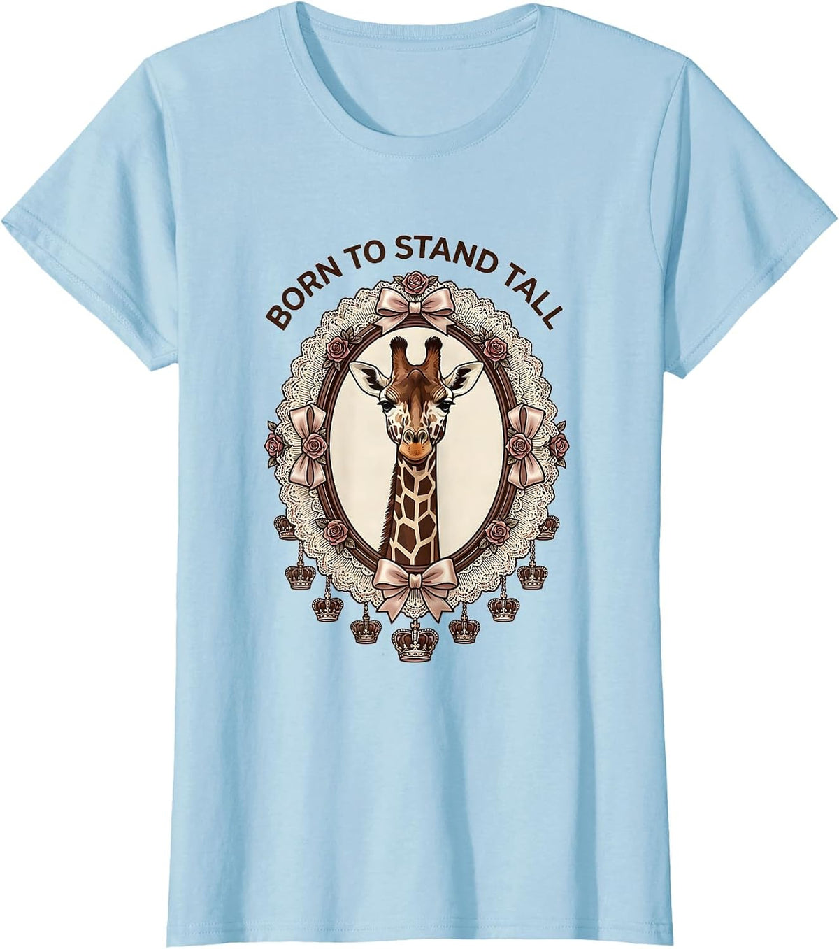 Women's Born to Stand Tall Giraffe Print Design T-Shirt - Baby Blue