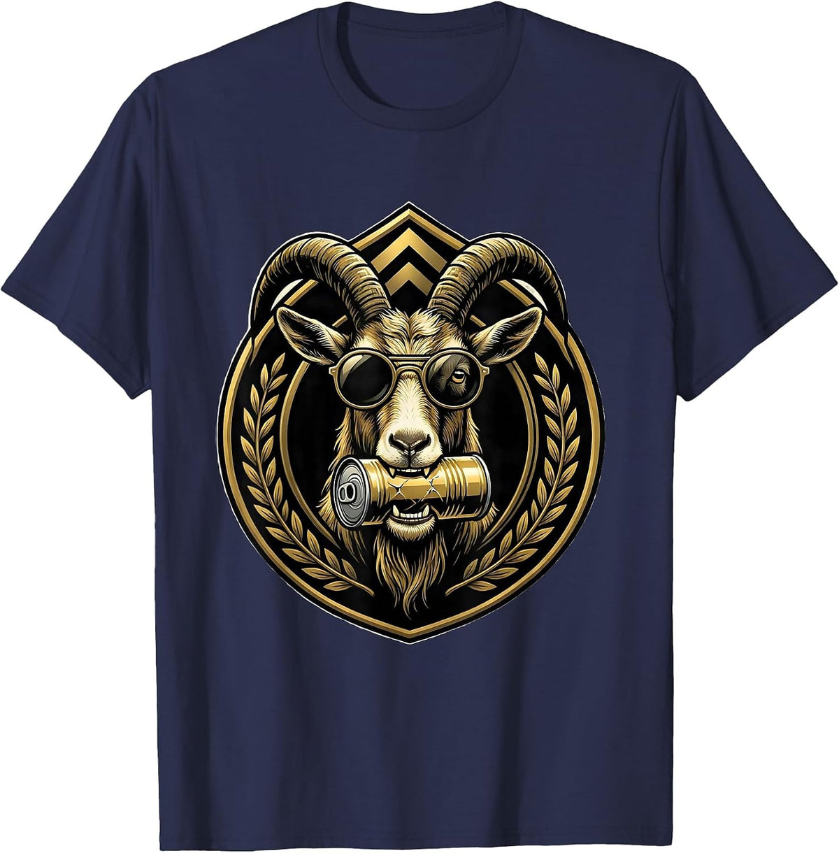 Men's Cool Goat Eating Tin Can With Tiny Sunglasses T-Shirt - Navy Blue