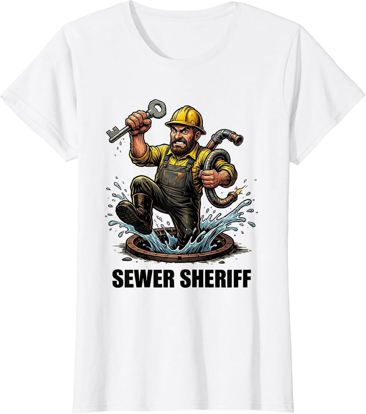 Sewer Sheriff Funny Plumber Pipefitter Occupational Humor T-Shirt - White