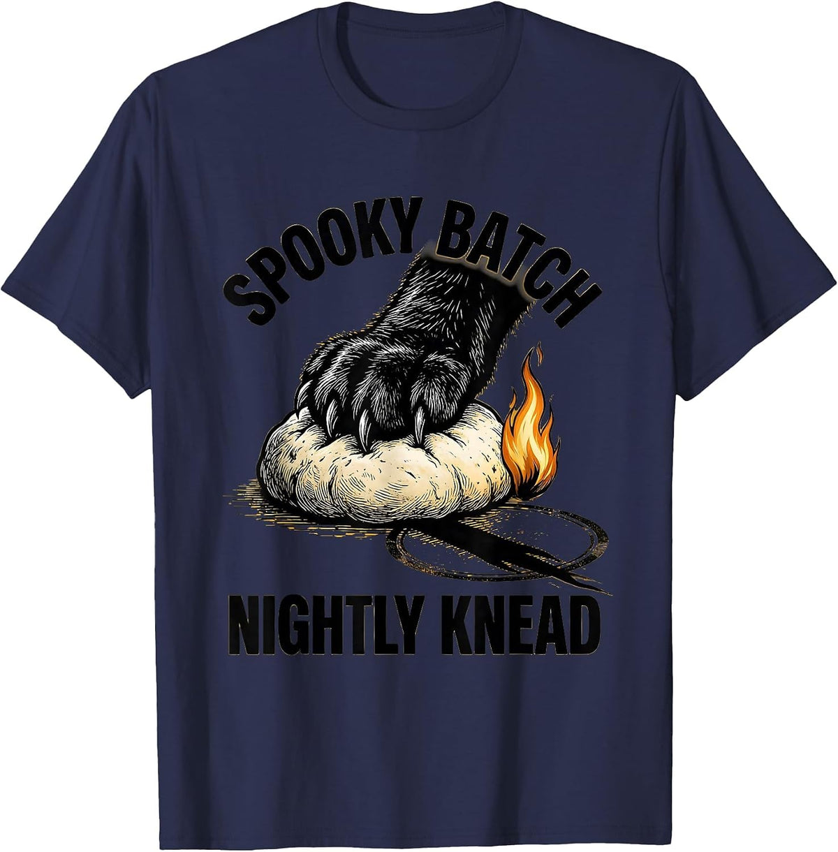 Spooky Batch Nightly Knead Funny Cat Bakery Biscuits T-Shirt - Navy Blue