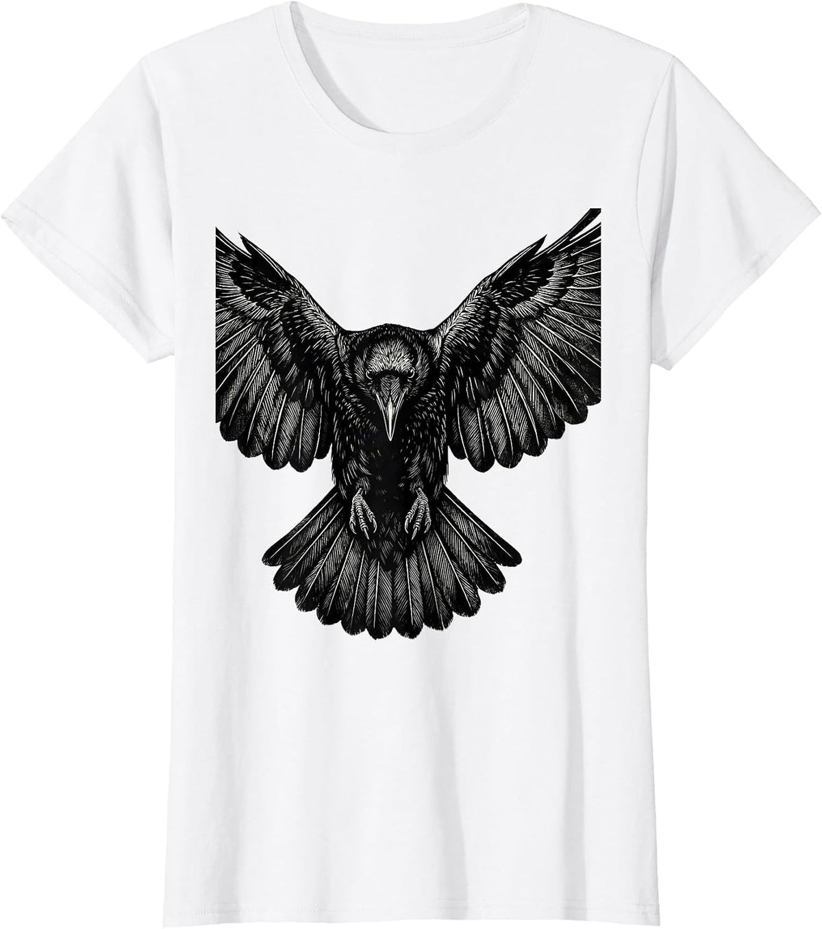 Women's Crow in Flight Overhead View Graphic Design T-Shirt - White