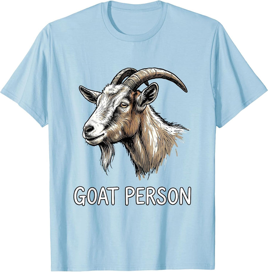 Men's Goat Person Minimalist Line Art Icon Outline Novelty Gift T-Shirt - Baby Blue