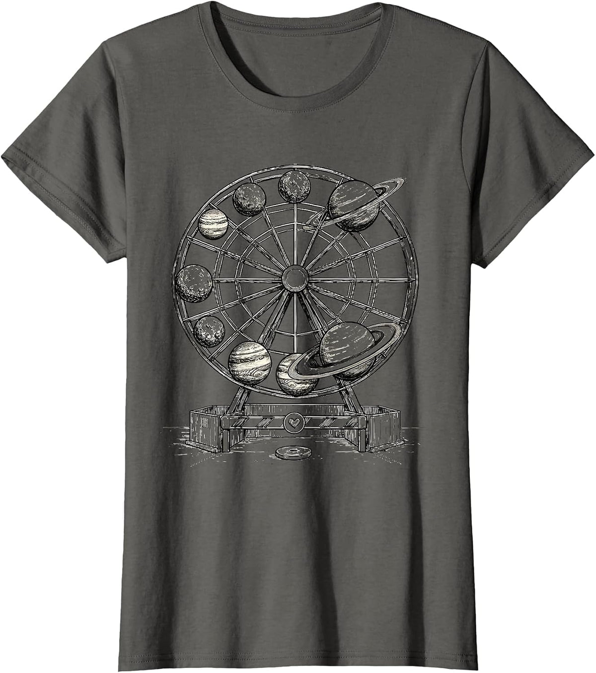 Women's Pluto Parking Carousel Never Forget Funny Retro Space Nerd T-Shirt - Asphalt Grey