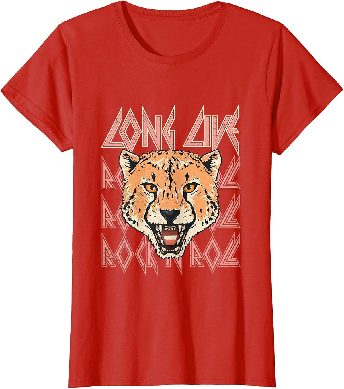 Summer Women's Fashion Long Live Rock and Roll Graphic T-Shirt - Red