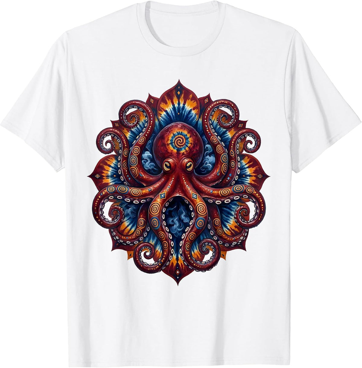 Men's Tie Dye Octopus Inking Rainbow Swirl Art T-Shirt - White