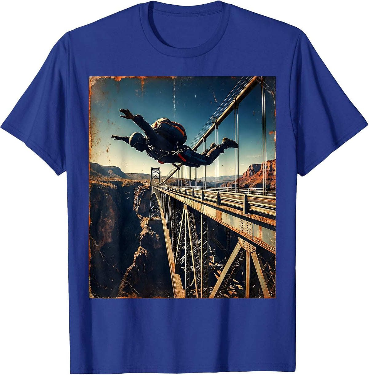 Falls Out Balls Out BASE Jumper Bridge Leap T-Shirt - Royal Blue
