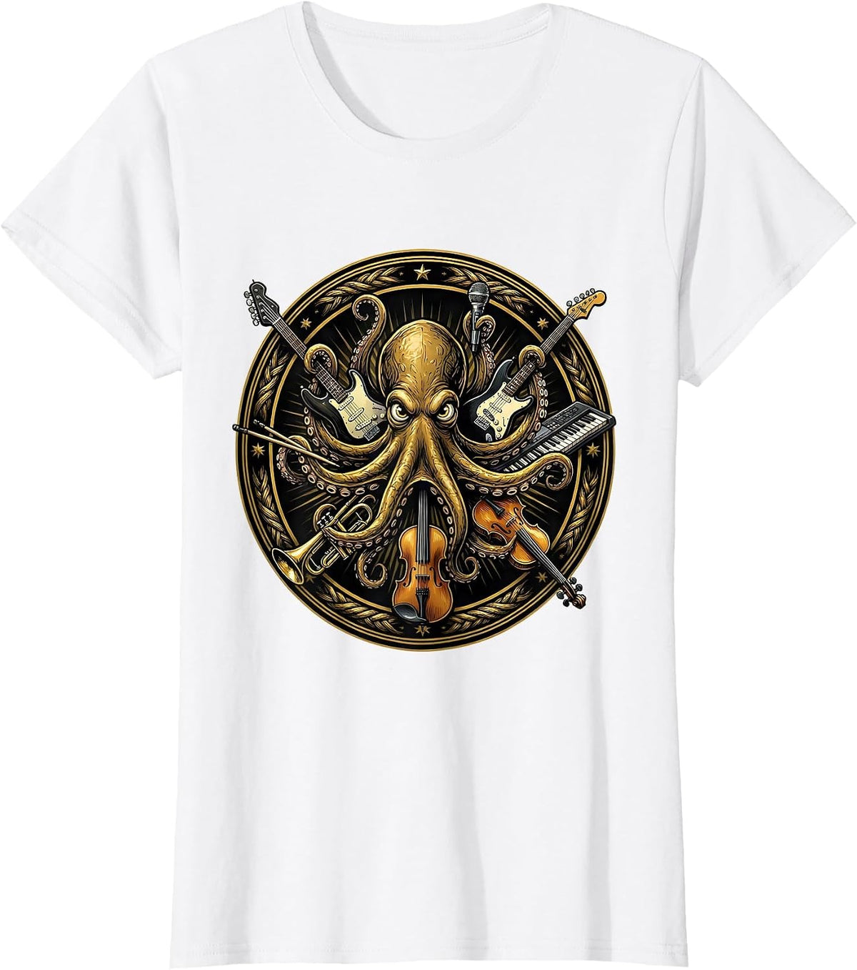 Octopus Rock Band Musician Graphic Tee T-Shirt - White
