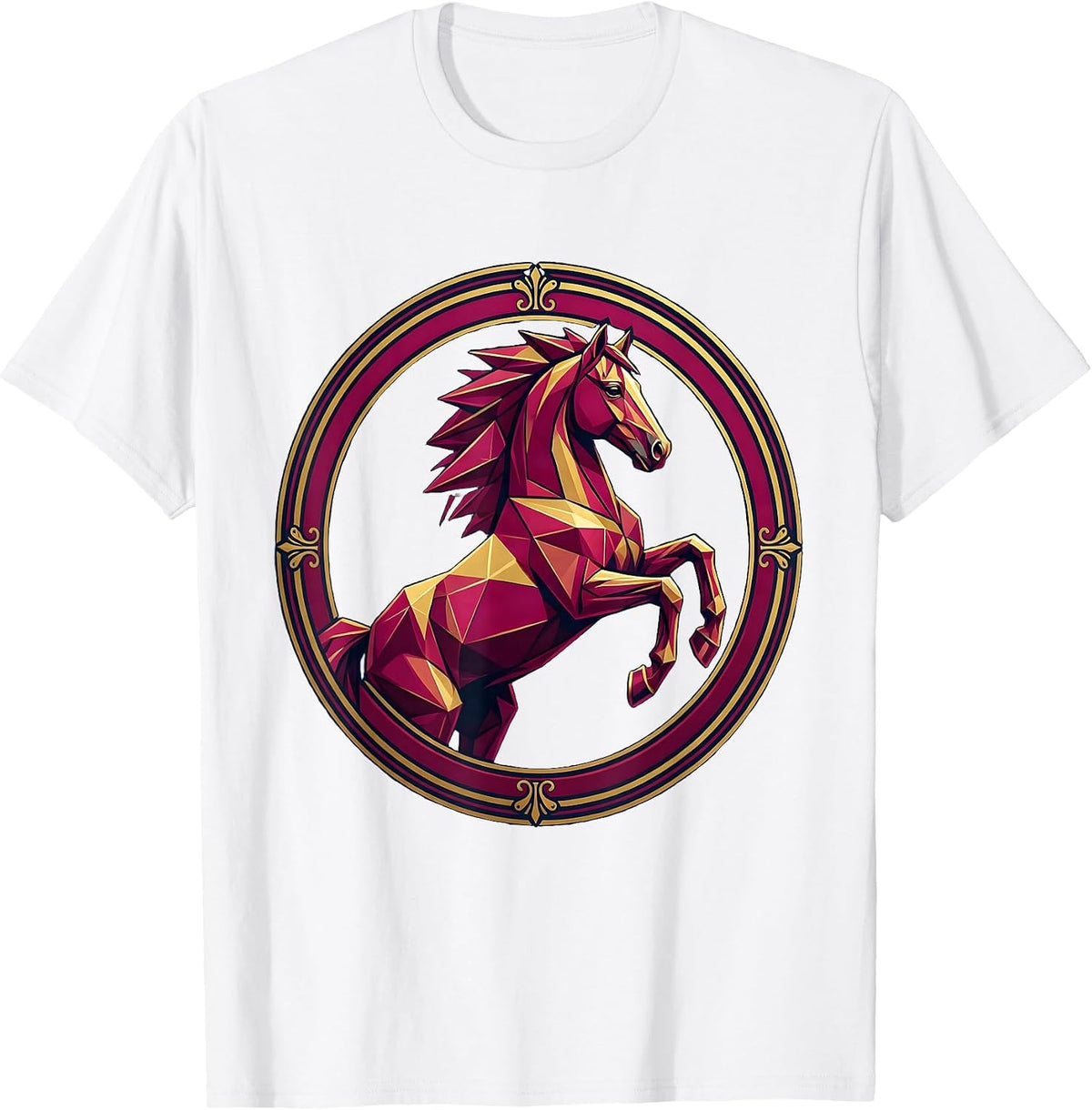 Men's Geometric Low-Poly Horse Bold Colors Design T-Shirt - White