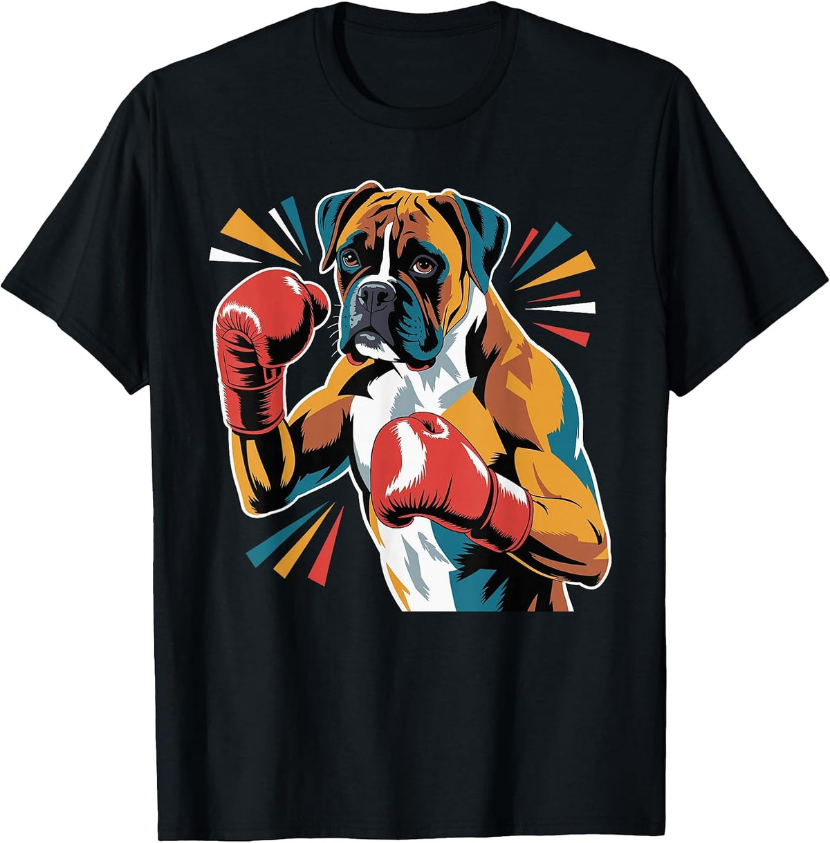 Colorful Funny Boxing Dog Lovers Kickboxing Boxer Training T-Shirt - Black