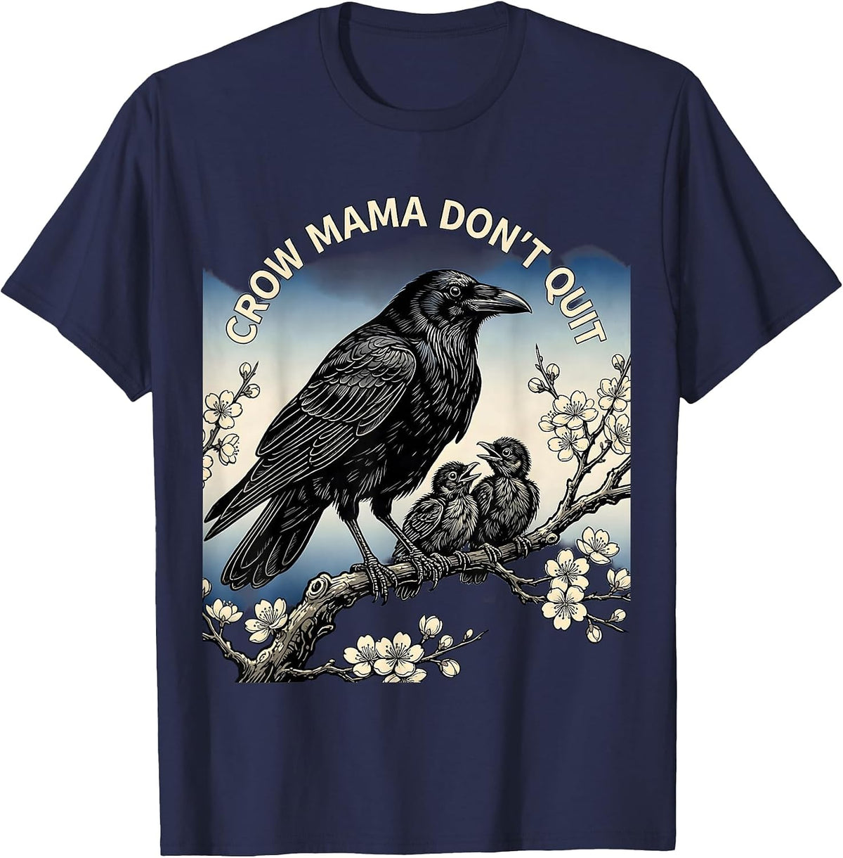Men's Crow Mama Don't Quit Bold Wildlife Design T-Shirt - Navy Blue