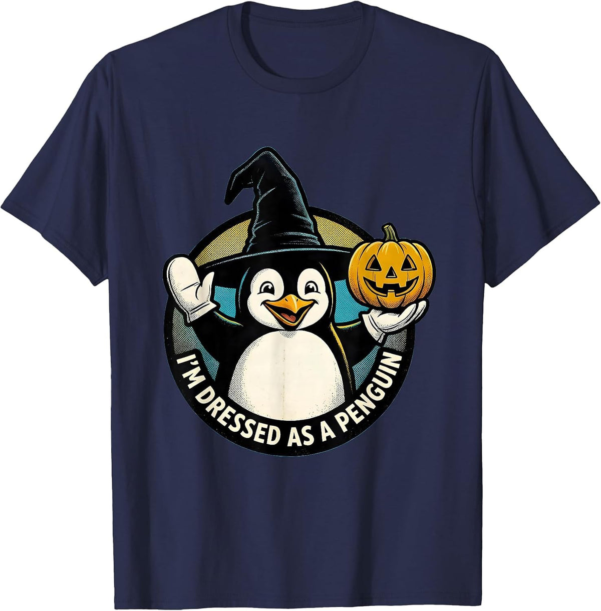 I'm Dressed as a Penguin Retro Cartoon Halloween Witch Hat T-Shirt - Navy Blue