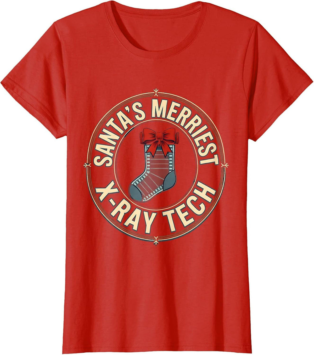 Santa's Merriest X-Ray Tech Funny Radiology Tech Christmas T-Shirt - Red