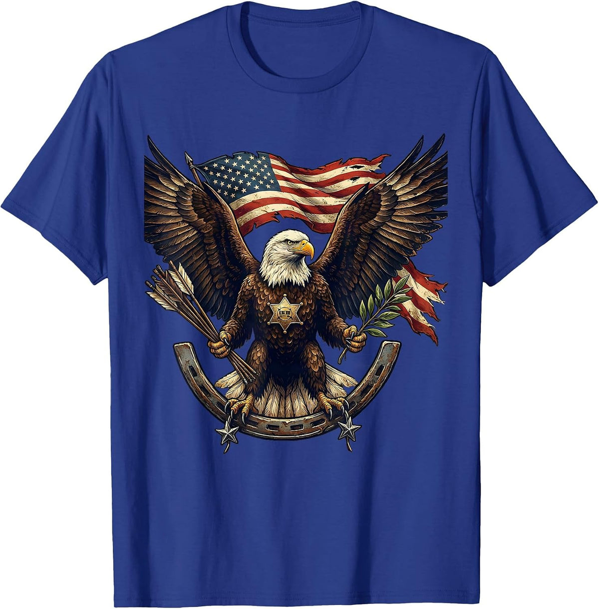Bald Eagle Arrows and Olive Branch USA Graphic T-Shirt - Royal Blue