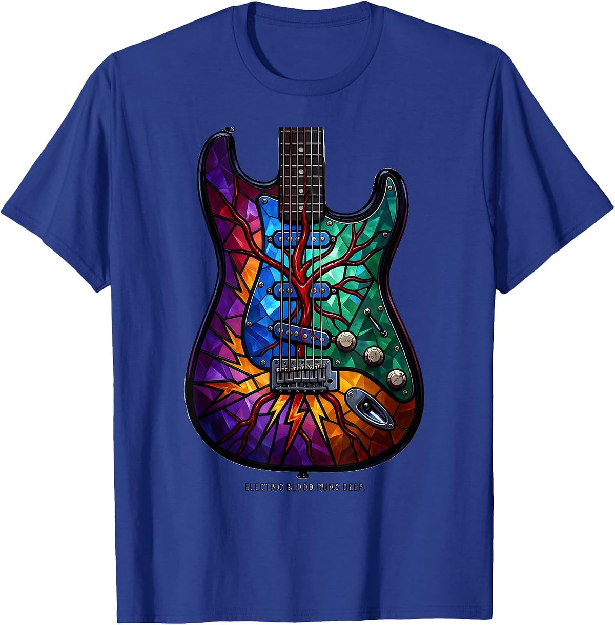Electric Blood Runs Deep Rock Music Design T-Shirt - Royal Blue