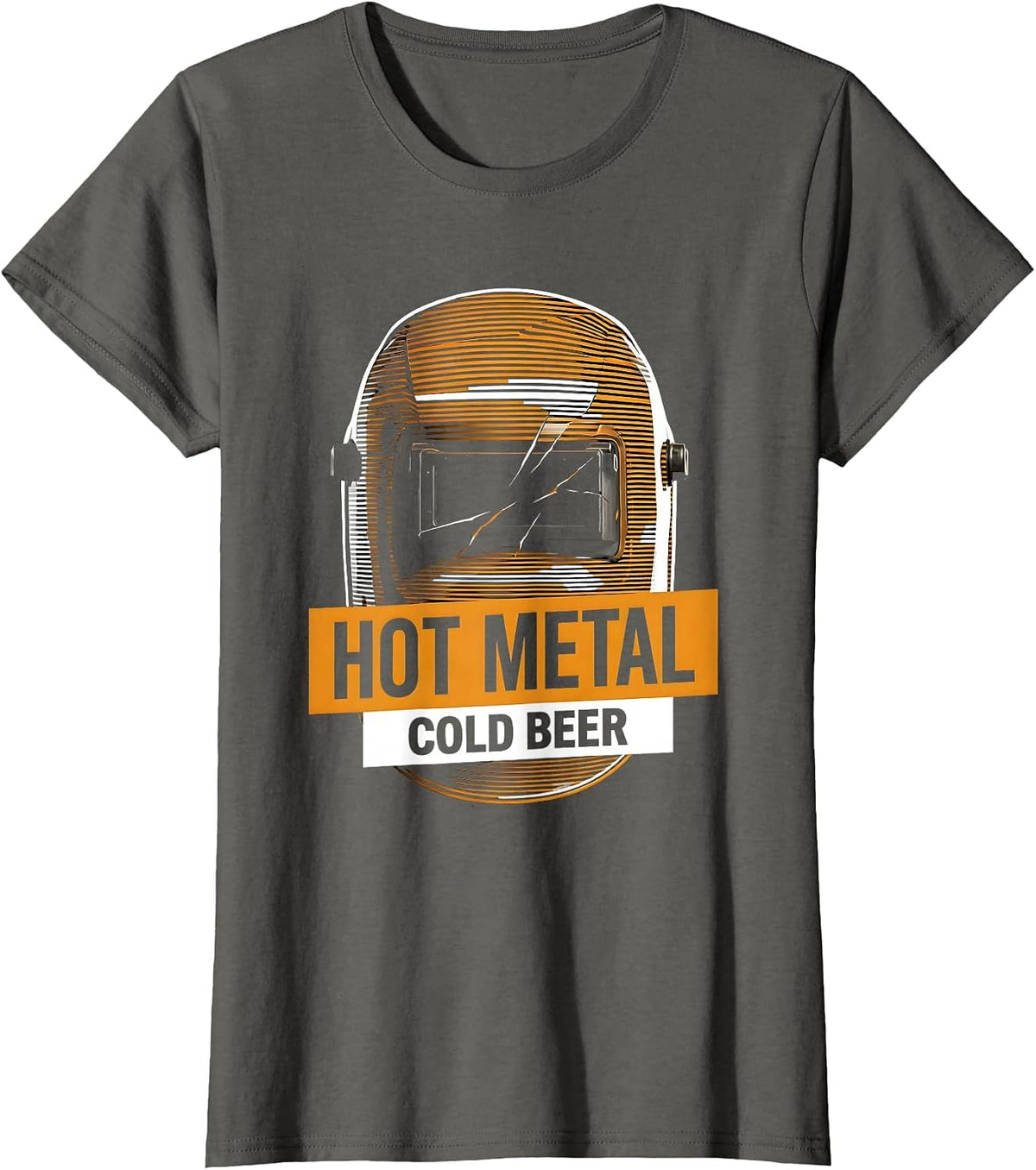 Women's Hot Metal Cold Beer Welder Graphic Design T-Shirt - Asphalt Grey