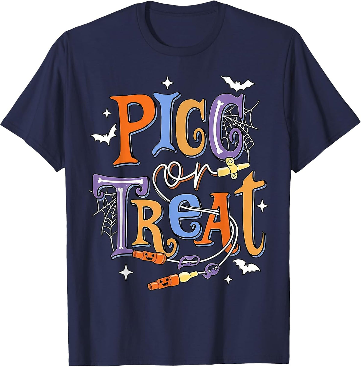 PICC Or Treat Vascular Access Team PICC IV Nurse Halloween T-Shirt - Navy Blue