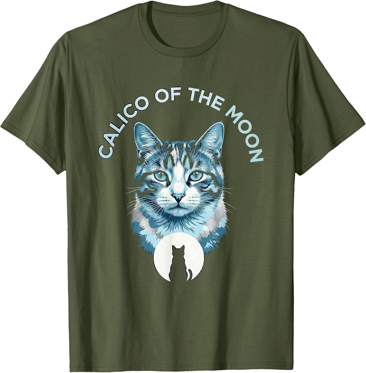 Calico Of The Moon Funny Cat Art Retro 90s Nostalgia T-Shirt - Olive Green