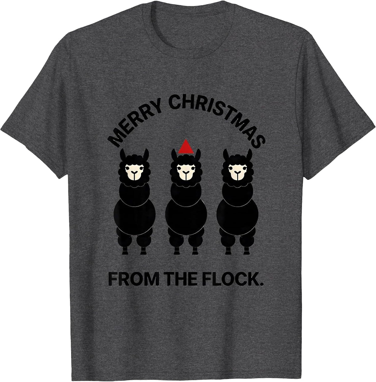 Men's Merry Christmas From The Flock Funny Llama Christmas Pun T-Shirt - Dark Heather Grey