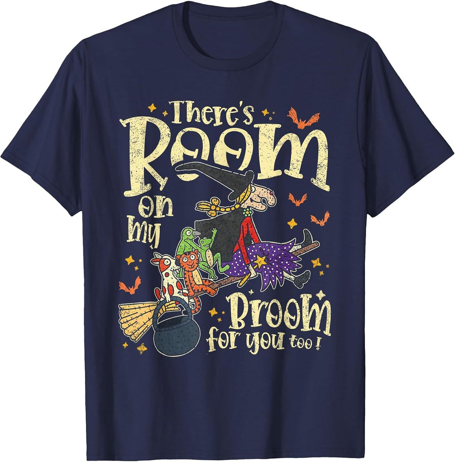 There's Room On My Broom for You Too Teacher Halloween T-Shirt - Navy Blue