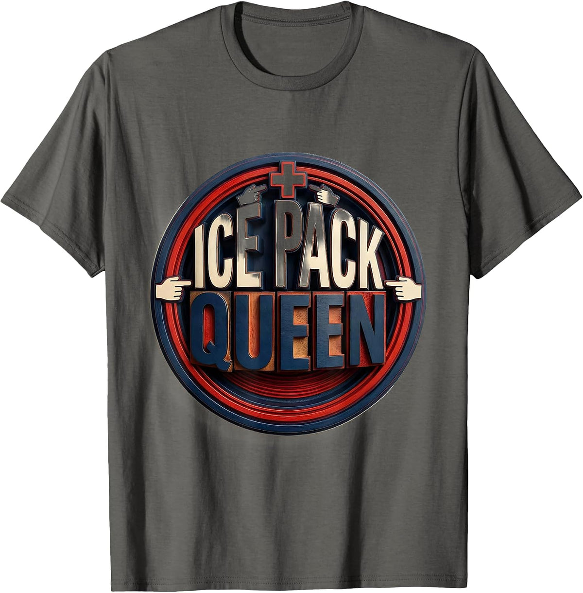 Ice Pack Queen School Nurse Graphic Design T-Shirt - Asphalt Grey