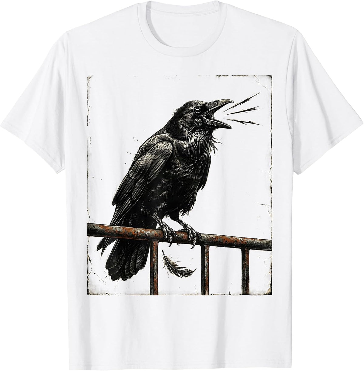 Men's Distressed Crow Feather Chaos Gothic Dark Humor T-Shirt - White