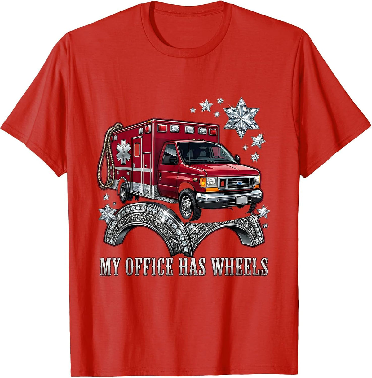 Men's My Office Has Wheels EMT Graphic Design T-Shirt - Red