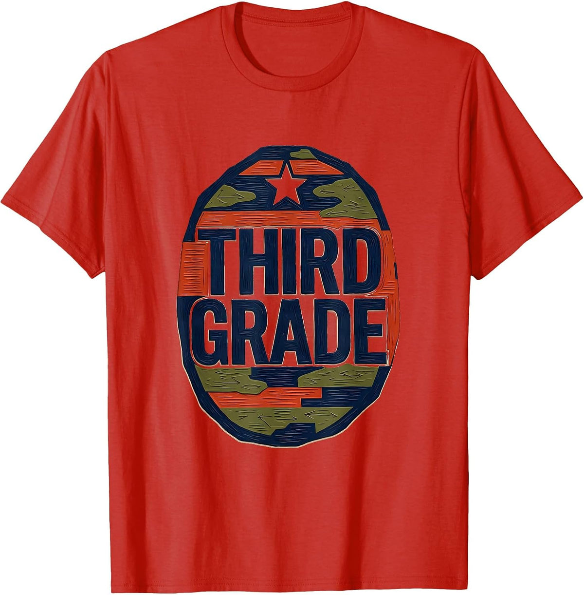 Men's Third Grade Linocut Patriotic Camo Back To School Matching T-Shirt - Red