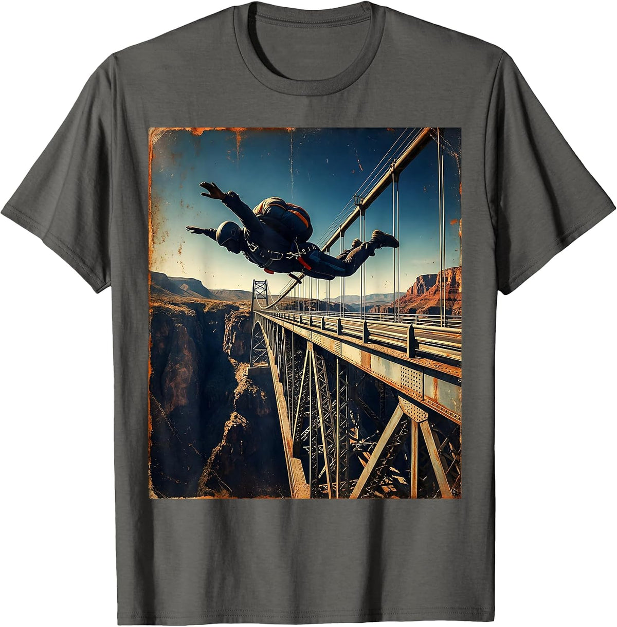 Falls Out Balls Out BASE Jumper Bridge Leap T-Shirt - Asphalt Grey