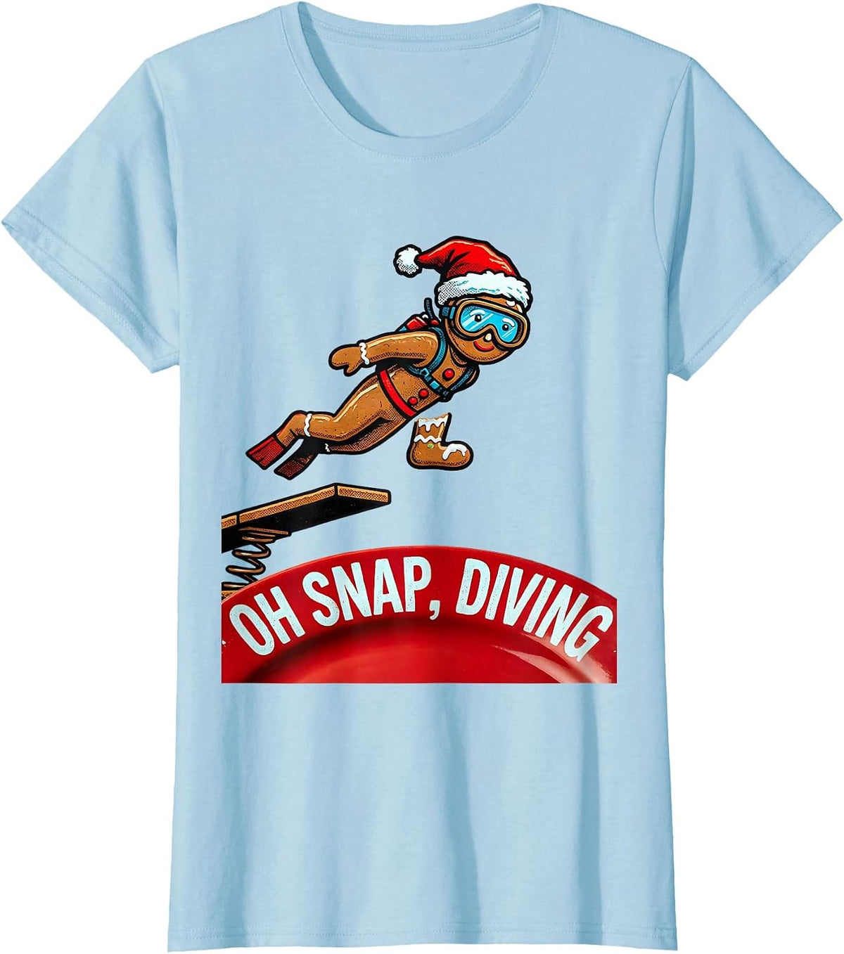 Oh Snap Diving Pop Art Gingerbreadman Christmas Sports Humor T-Shirt - Baby Blue