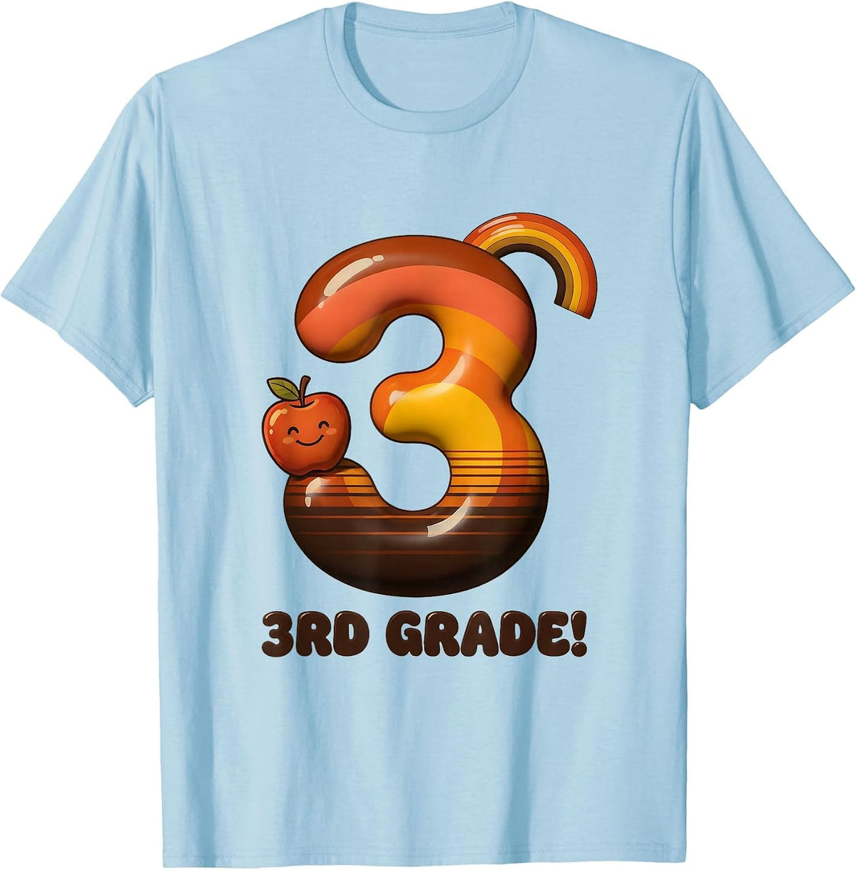 3rd Grade! Retro 70s Back To School First Day of Third Grade T-Shirt - Baby Blue
