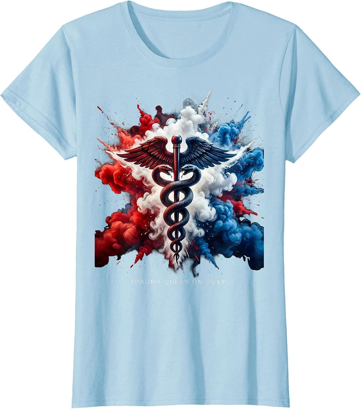 Trauma Queen On Duty EMT Graphic Design T-Shirt - Baby Blue